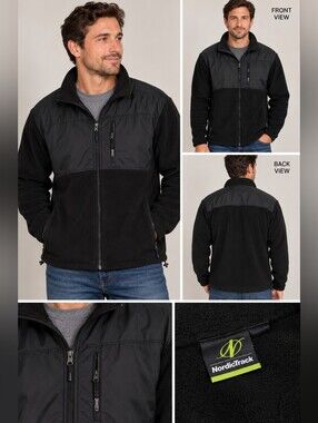 Nordic track mens medium black fleece zip up jacket #27